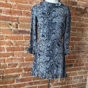 Reformation Long Sleeve Blue Snake Print Dress